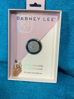 Dabney Lee Silver Glitter Phone Ring Holder with Iridescent Rainbow Metal